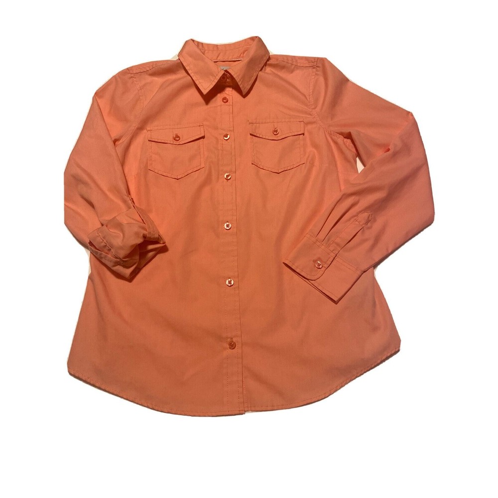 Izod Womens Fitted Button Down Blouse Shirt Size Small Petite peach casual
